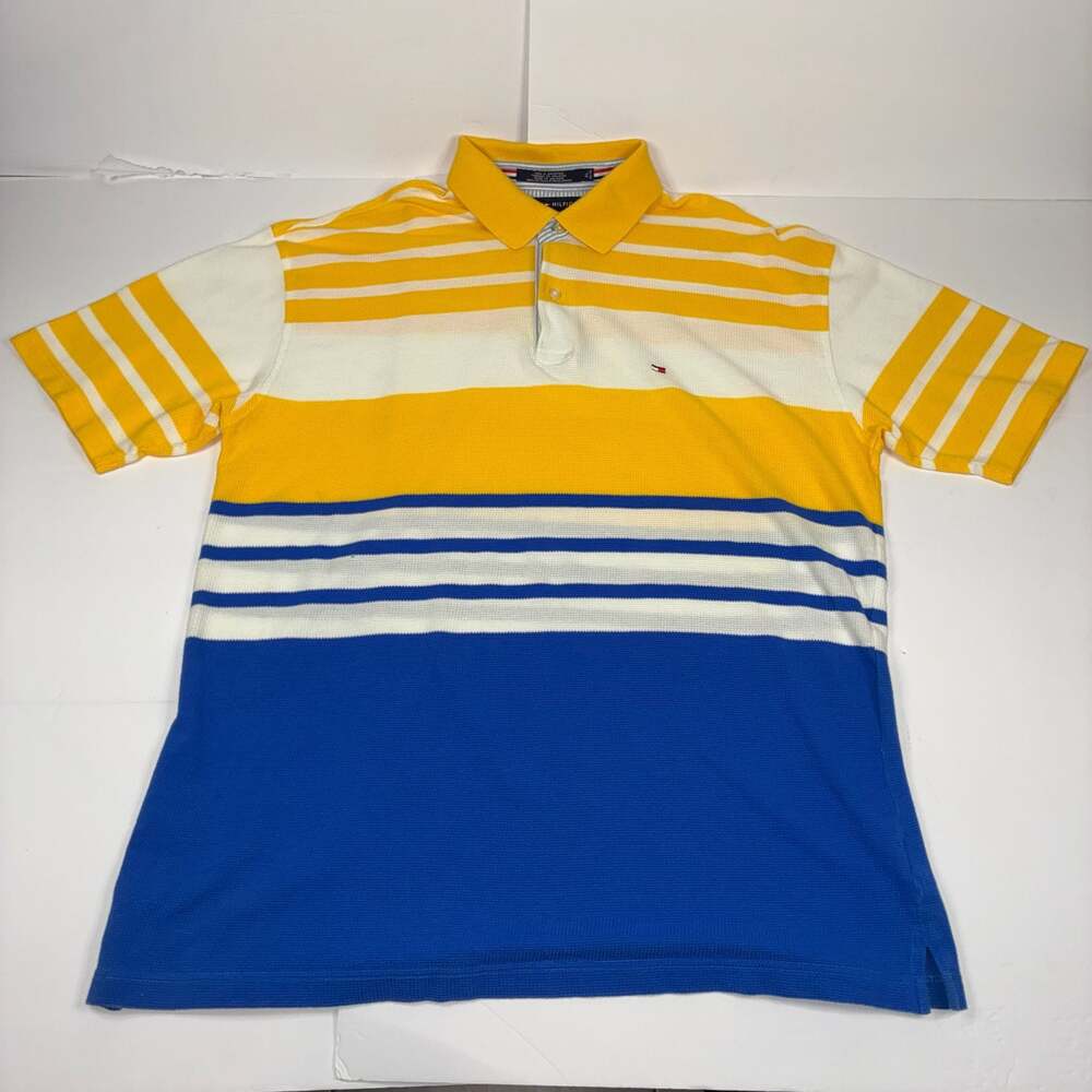 Tommy Hilfiger Men Striped Waffle Knit Polo Shirt XL
